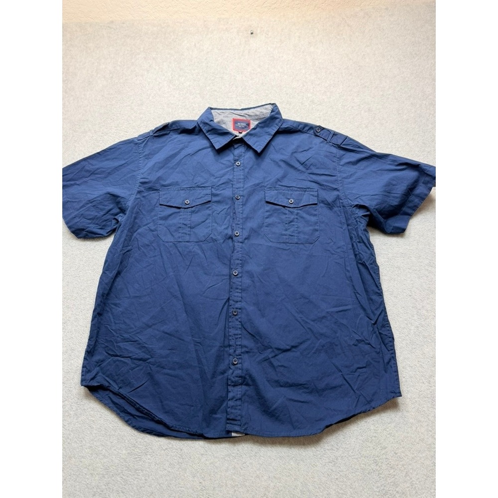 Six Lincoln Mens Navy Blue Short Sleeve Utility Button Up Shirt Epaulettes 3XL